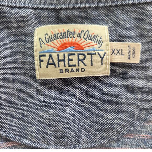 Faherty Payson LS Polo Shirt Men 2XL Heathered Navy Rust Stripe Multi - Picture 2 of 7